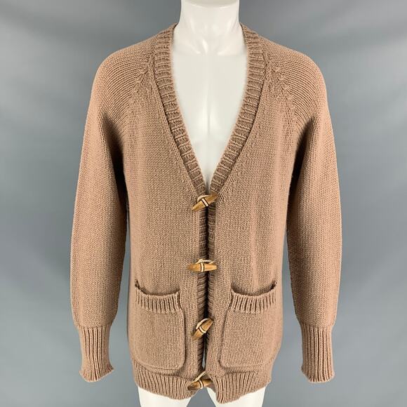Spring 2015 Size M Tan Knitted Cashmere Blend Patch Pocket Cardigan Sweater - Picture 1 of 7